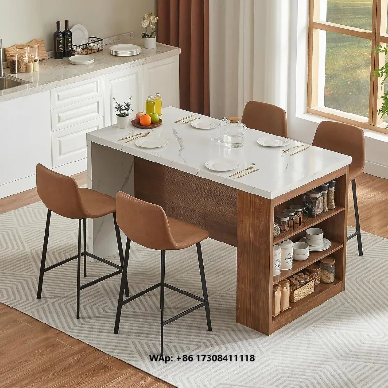 NEXGRAND 61x31.5 Inch Plywood Engineered Wood Sintered Stone Kitchen Island Table Storage Power Outlet LED Lights Modern Design