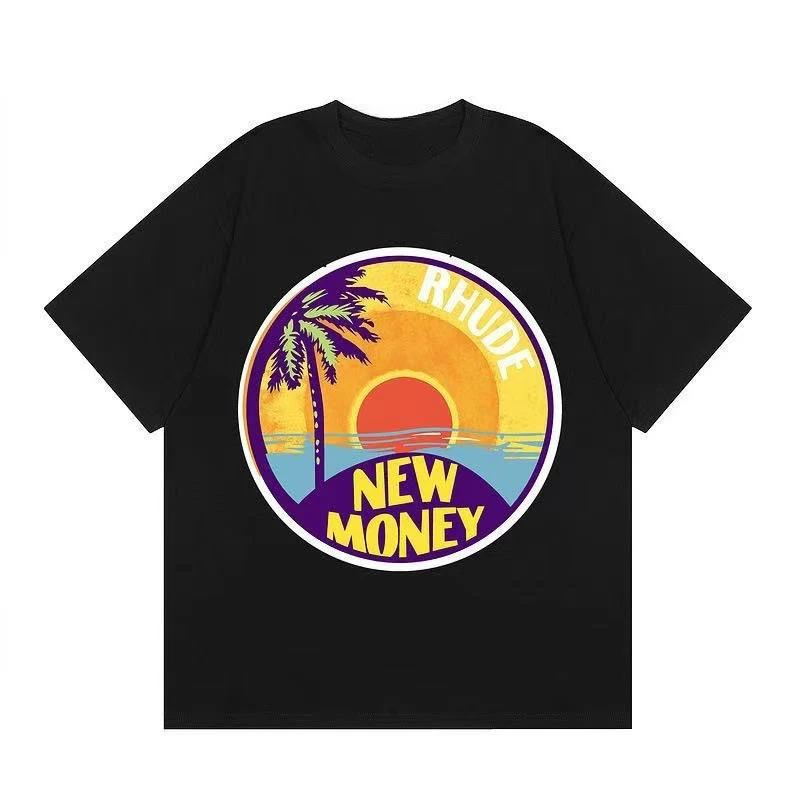 Novedad de verano, tendencia de moda, marca de moda de venta al por menor, estampado pequeño para hombres y mujeres, camiseta holgada de cuello redondo para parejas, manga corta