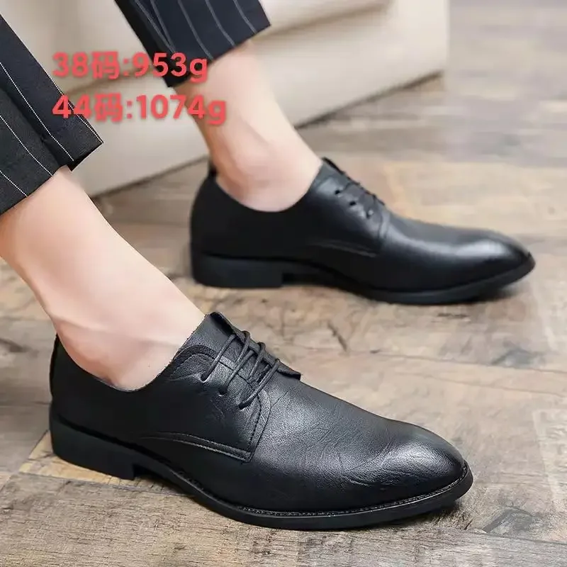 Sapato de couro casual preto britânico masculino, sapato de escritório clássico, clássico, retro, novo