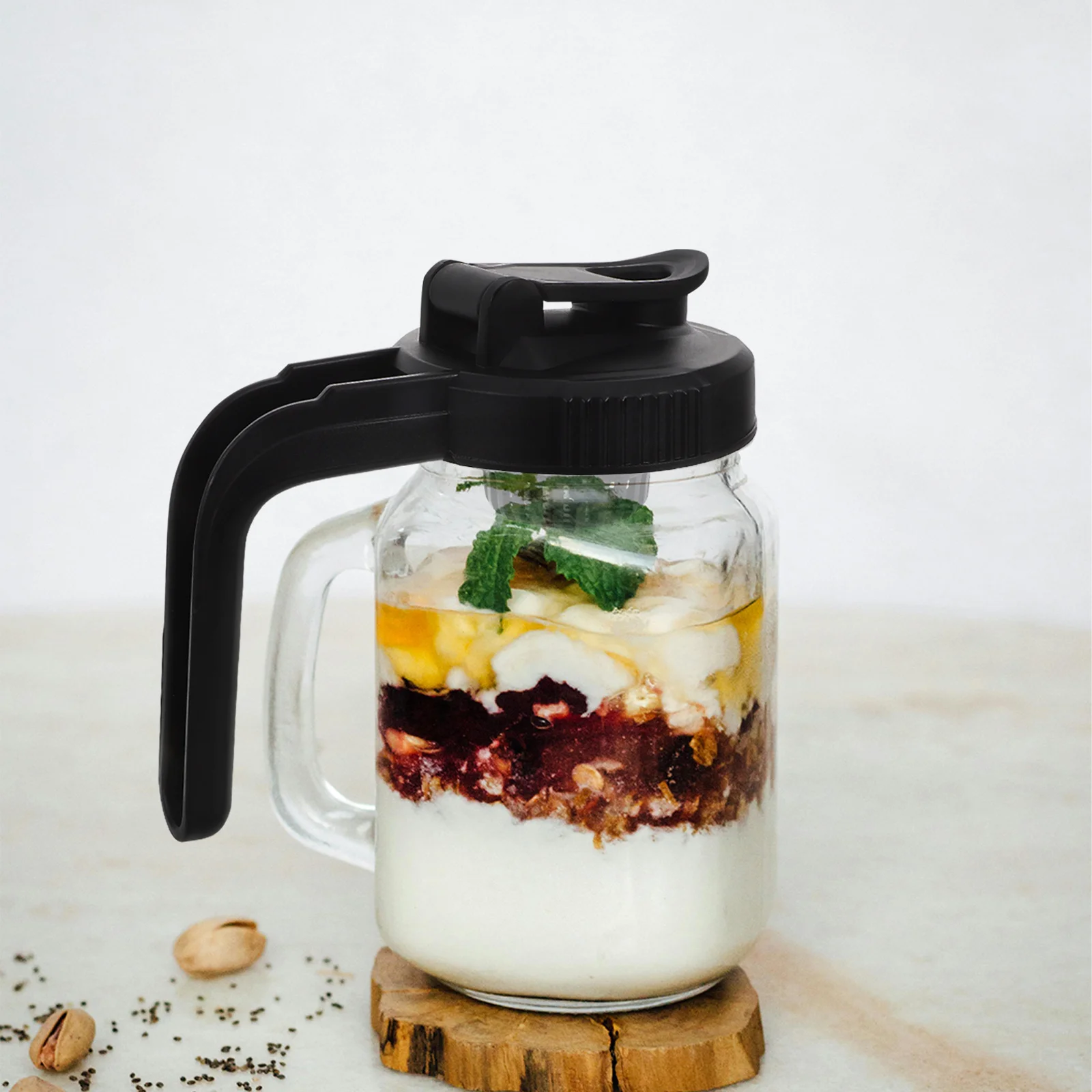 

Mason Jar Lid with Spout Handle Built-in Filter for Smooth Beverages Canning Jar Flip Cap Salad Dressing Dispenser Cover