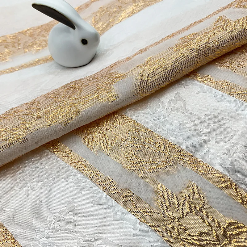 Gold Thread Embroidery Organza Fabric Diy Clothing Cheongsam Dress Skirt Designer Fabric 45cmx150cm