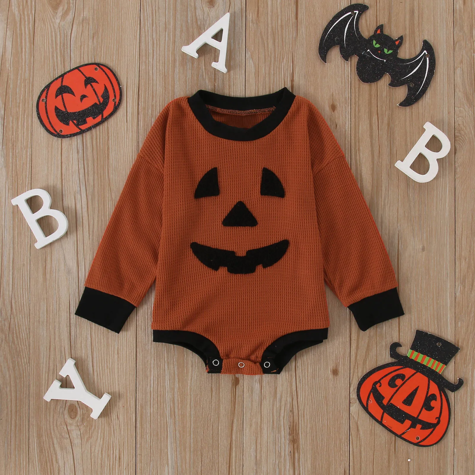 Long Sleeve Baby Sweatshirt Romper for Girls Boys Halloween Clothes Pumpkin/Ghost Print Infant Jumpsuit for Newborn Costumes