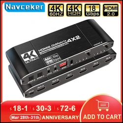 2024 macierz HDMI 4x2 4K @ 60Hz HDR przełącznik Splitter 4 w 2 z YUV 4:4:4 optyczny SPDIF + 3.5mm jack ekstraktor Audio HDMI przełącznik