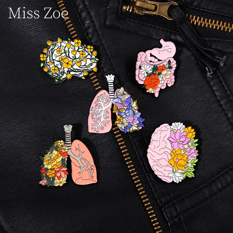 Gorgeous Flowers Organ Brain Heart Enamel Pin Uterus Skeleton Structure Pins Lapel Badge Brooch For Medical School Graduate Gift