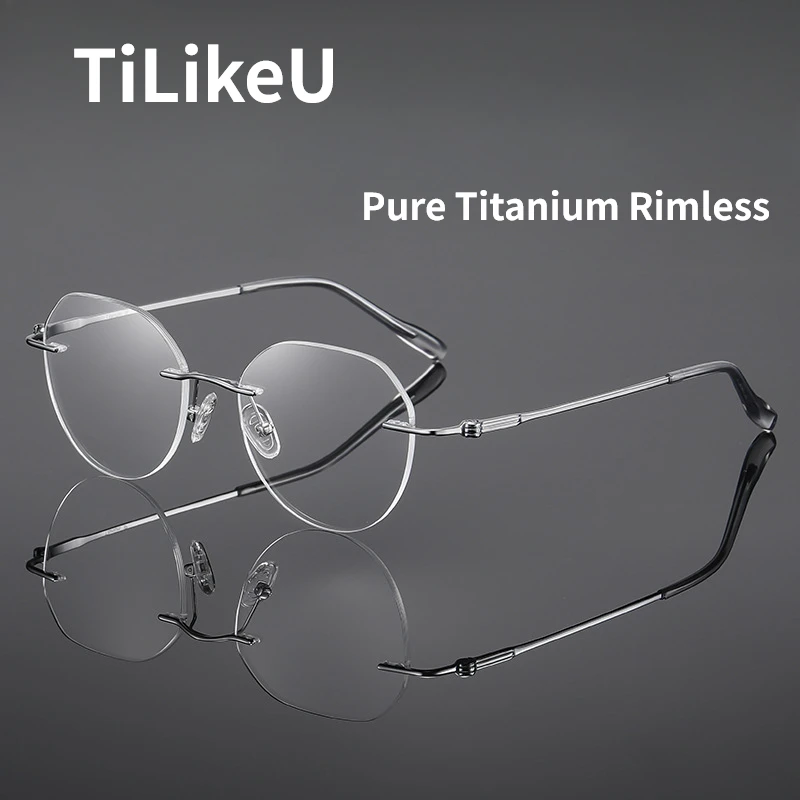 

Sexy Pure Titanium Women Rimless Oval Eyeglasses Myopia Blue Light Reading Glasses Frame Senior Men Titanium Frameless Eyewear