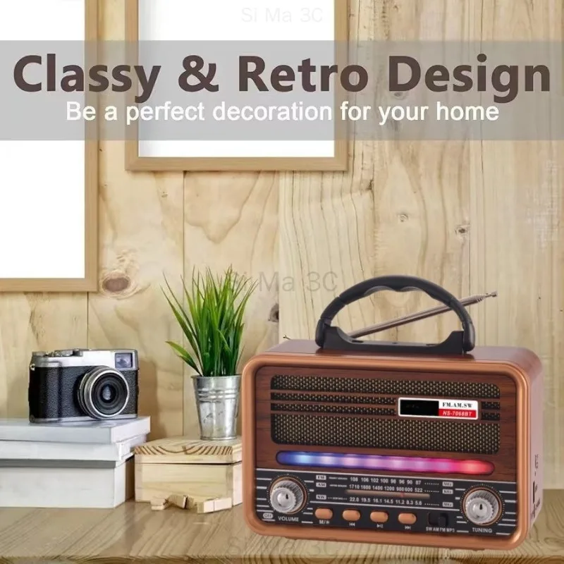 Mini Vintage Radio Bezprzewodowe Przenośne Wzmocnienie Basów Wbudowane Głośniki Hd Odtwarzacz Mp3 Radio Fm Dysk U Karta TF Głośnik Bluetooth