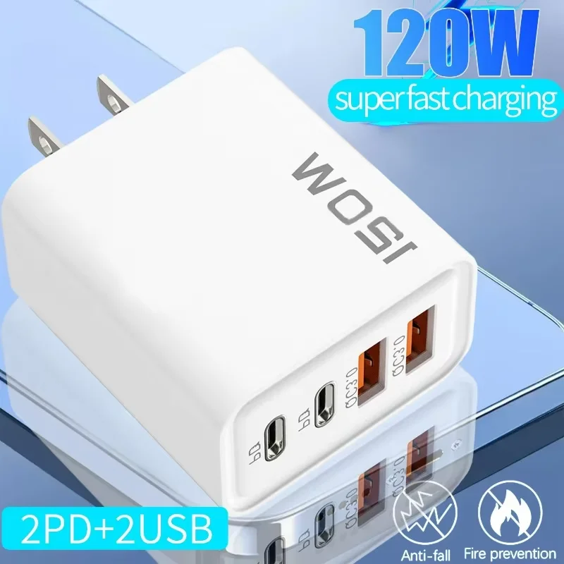 120 واط 4 ميناء USB C شاحن شحن سريع 3.0 نوع-C PD شاحن سريع الهاتف المحمول الجدار محول آيفون 16 سامسونج S24 شاومي 15
