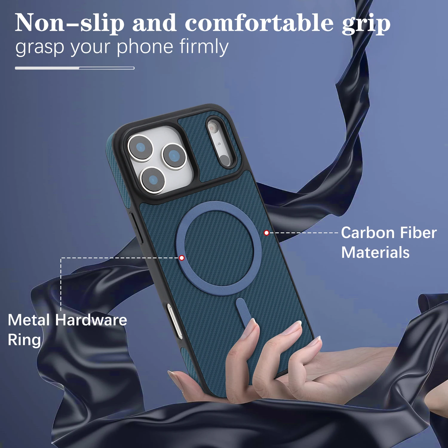 حافظة مغناطيسية لهاتف Magsafe لهاتف iPhone Air 17 16 15 14 Plus 13 12 Pro Max 16e غطاء خلفي من الجلد المقاوم للصدمات من ألياف الكربون