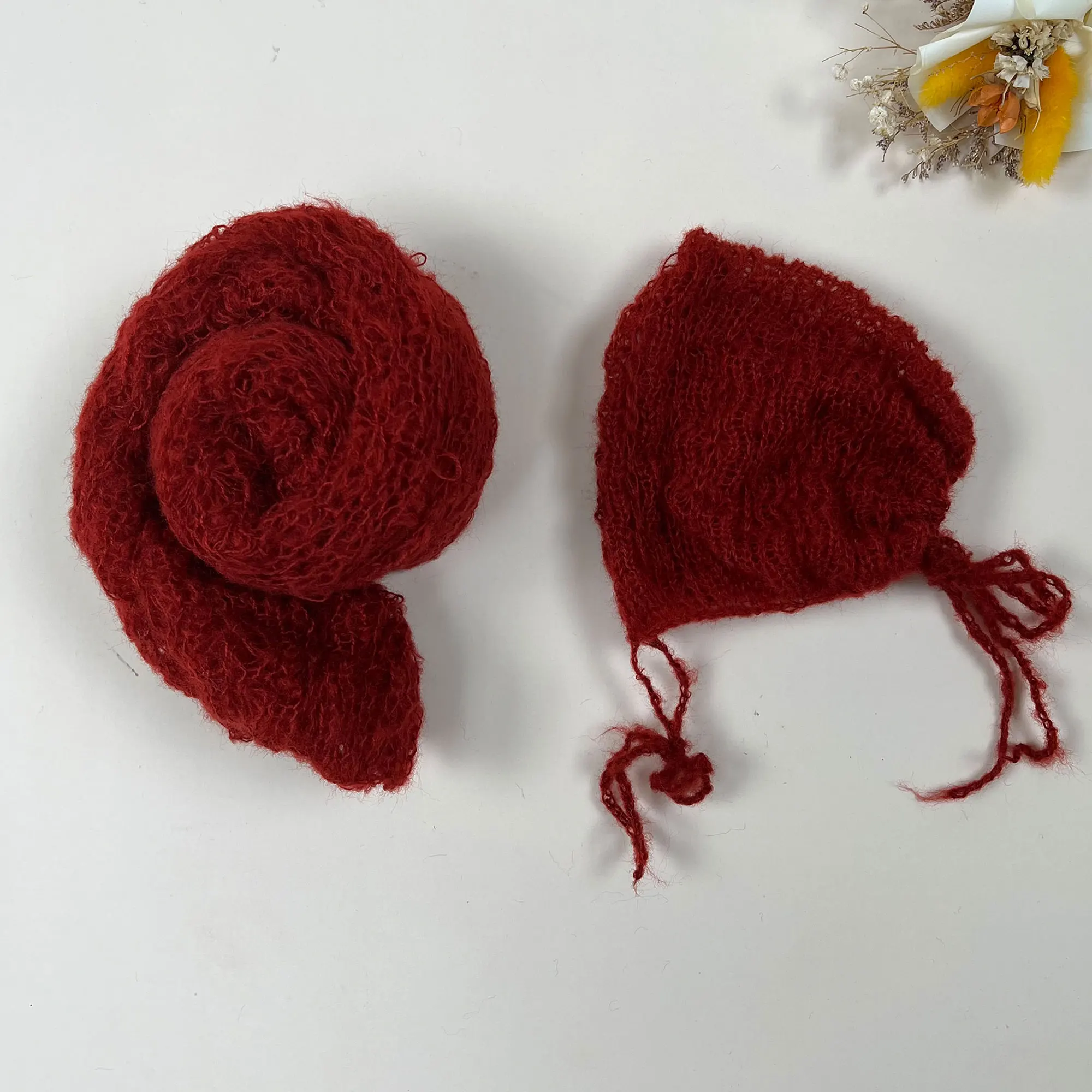 Don&Judy Stretchy Knit Mohair Wrap with Hat for Newborn Photography Props 2PCS/Set Little Infant Baby Photo Shoot Accessories