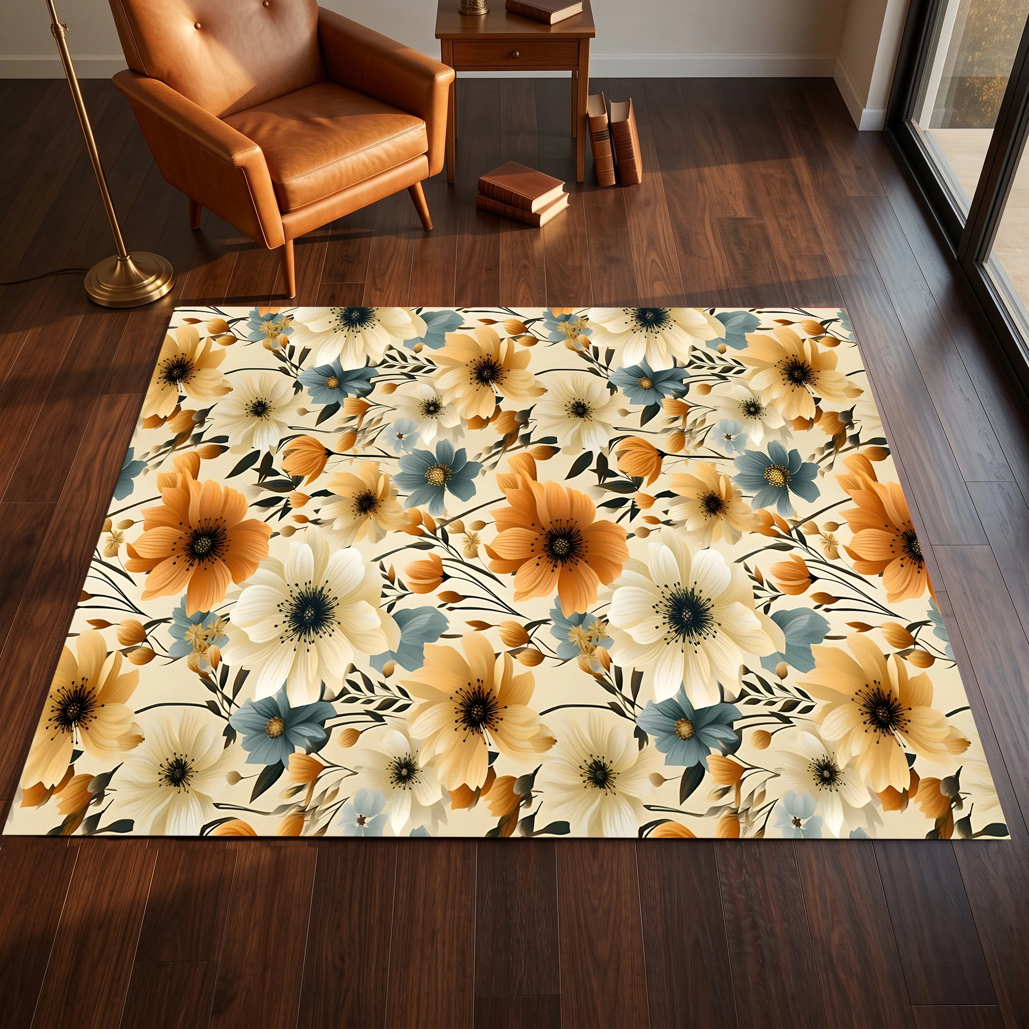 Vintage Watercolor Autumn Floral French Country Style Autumn and Winter Velvet Rug, Suitable for Living Room and Bedroom, Creating a Soft and Warm Autumn Harvest Atmosphere