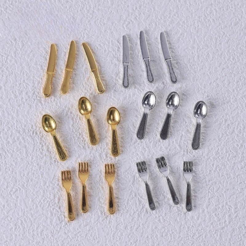 10 Pcs Simulation Miniature Knife Fork Spoon Miniature Scene Dollhouse Ornaments Alloy Small DI
