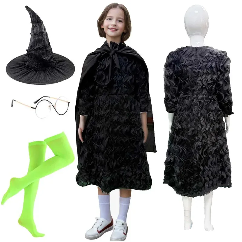 إلفابا الساحرة تأثيري الخيال الفتيات قبعة نظارات الملابس 2024 فيلم Wiked زي تمويه في سن المراهقة 4 إلى 16 سنة ملابس لعب الأدوار
