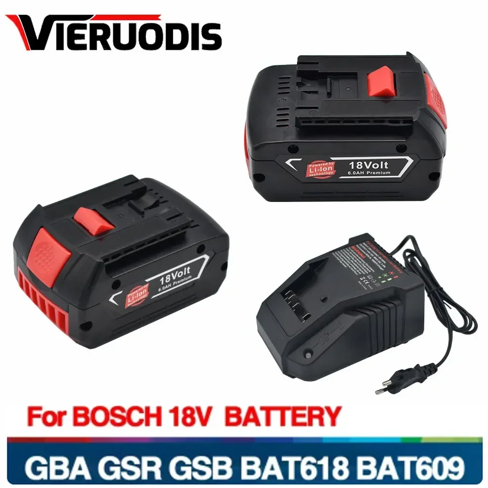 

BAT610G+AL1820CV for Bosch professional 18V 6.0AH Li-ion battery replacement with LED & for Bosch quick charger 14.4V-18V