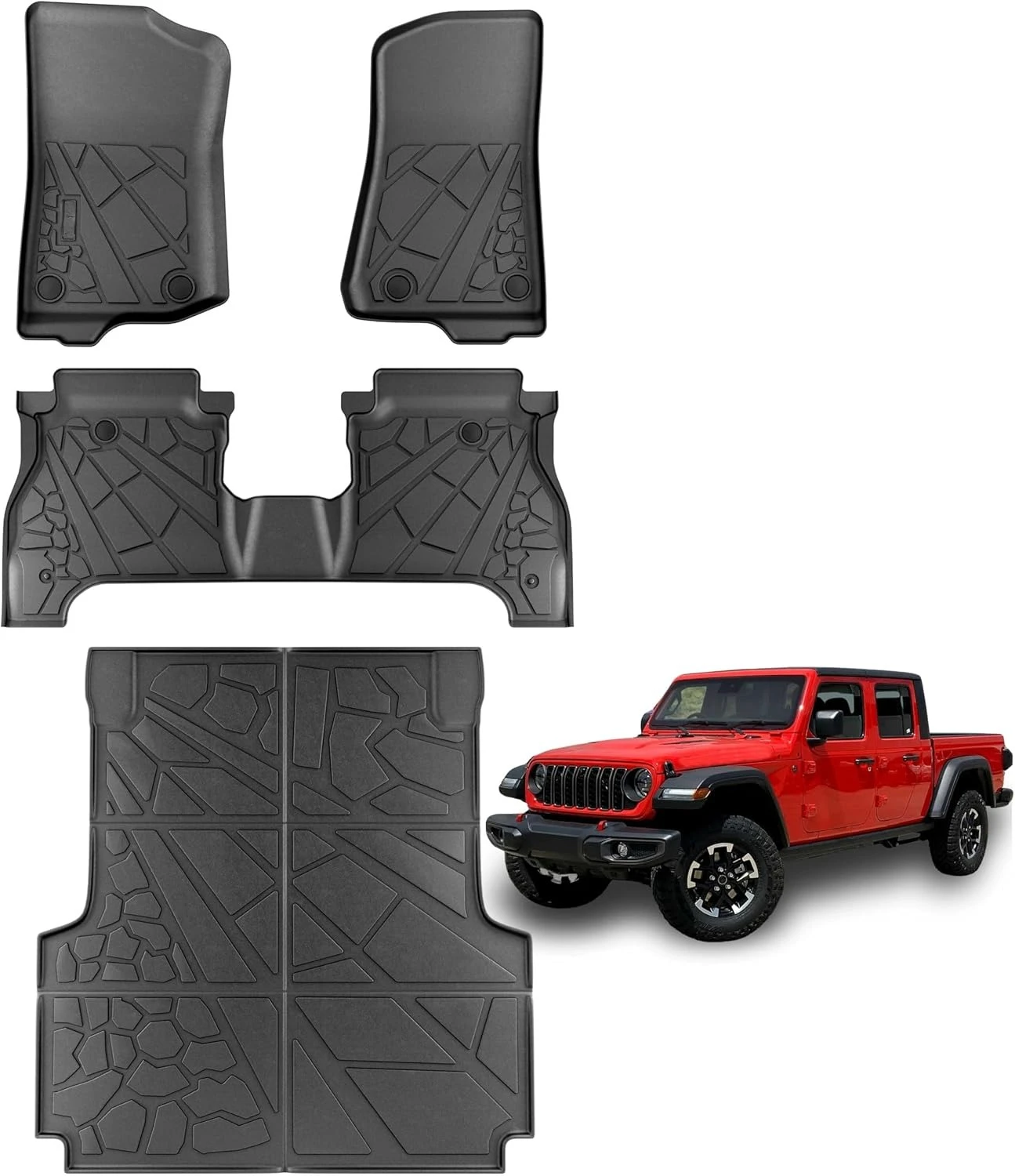 

Floor Mats&Truck Bed Mat for 2020-2025 2026 Jeep Gladiator JT,Fit Floor Liners Car Mats Accessories, Front &2nd Row &Cargo Liner