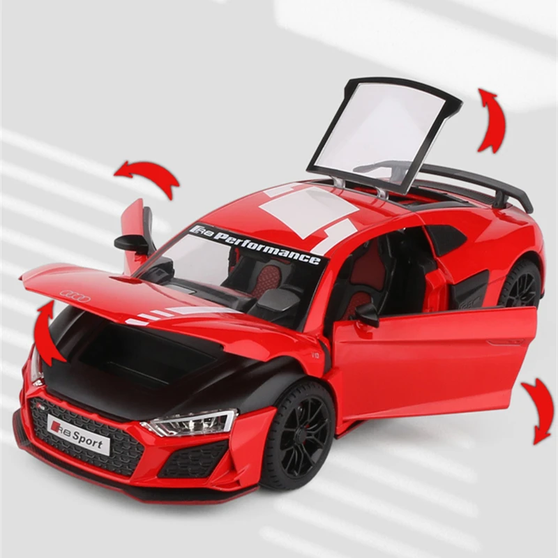 1:24 AUDI R8 V10 Plus Alloy Performance Sports Car Model Diecast Metal Toy Racing Car Model Simulation Sound and Light Kids Gift