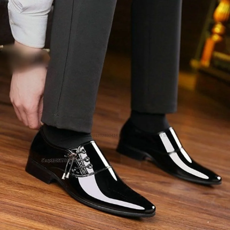 Chaussures en cuir verni pour hommes, décor à lanières, chaussures provoqué formelles pour hommes, haut bas roman, haute qualité, à la mode, Burgandy