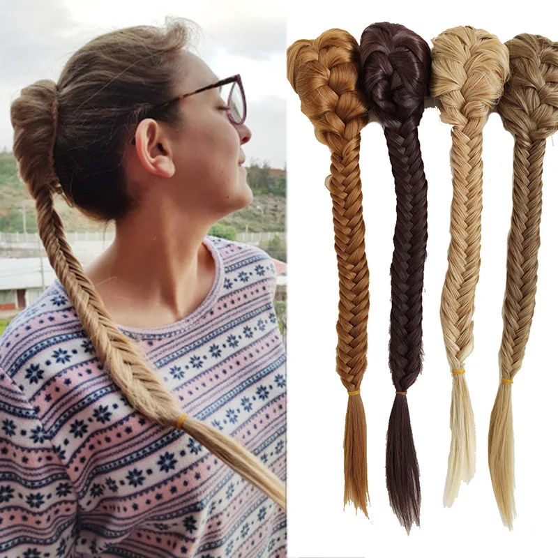 Jeedou Synthetic Hair Ponytails Fishtail Ponytail Extensions Drawstring Rope Braids Chignon Wedding Hair Updos