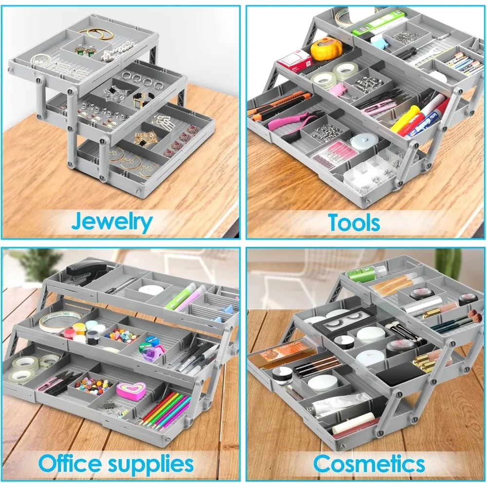 Multi-layer Smart Drawer Organizer, 3-layer Drawer Organizer, expandable Junk Drawer Organizer Cosmetics, Jewelry, desk, Office,