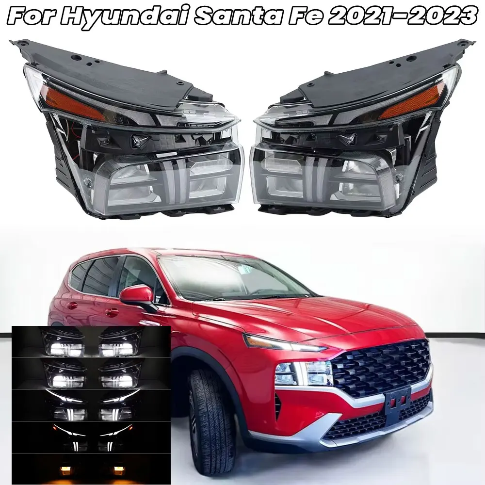 

Для Hyundai Santa Fe 2021 2023, светодиодный проектор, фара в сборе, дневные фары, боковой указатель поворота, 1 пара фар
