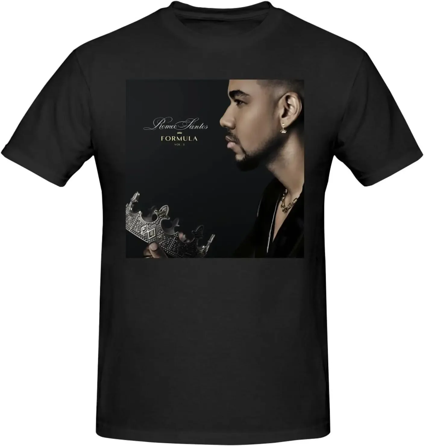 Romeo Music Santos Shirt Men's Fashion Versatile Short Sleeve Crew Neck T-Shirt Black