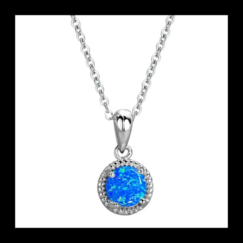 قلادة بتصميم بسيط وشعبي S925 من الفضة المستديرة الكلاسيكية الإبداعية على شكل أوبال أزرق قلادة نسائية #5