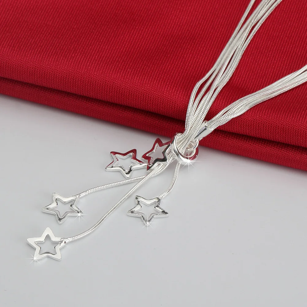 

Hot Sale 925 Sterling Silver Necklace Pretty Five Star Pendant For Woman Fashion Gifts Wedding Accessories Party Luxury Jewelry