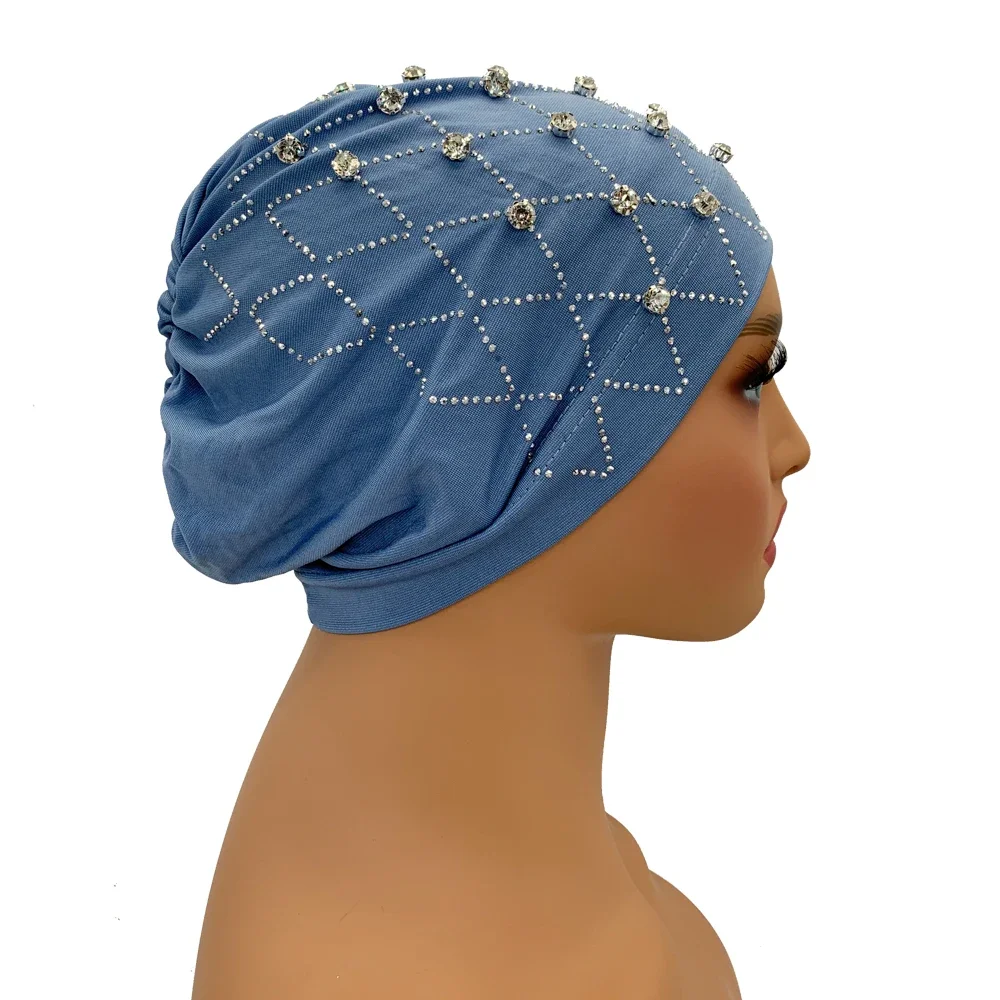 Muslim Inner Hijabs Islam Under Scarf Cap Stretchy Headscarf Bonnet Turbante Mujer Rhinestone Head Wraps for Ramadan Women