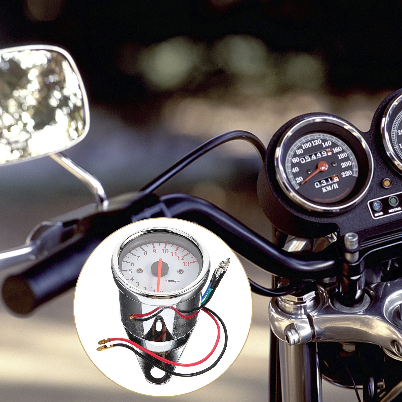 

Pointer-type Tachometer 13000-16000 White Motorcycle Instrument Speeds Metal Gauge Enhanced Appearance High Precision Sensor