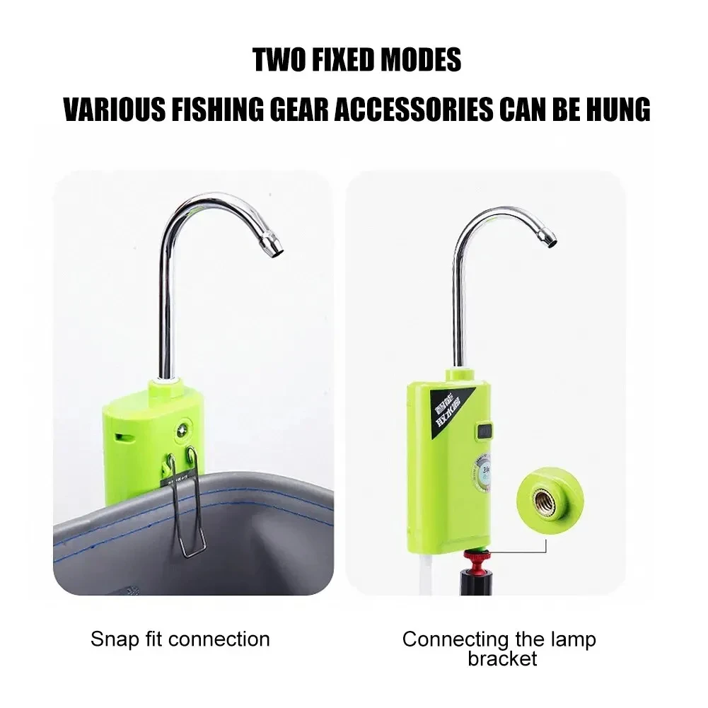 مضخة أكسجين صغيرة محمولة، مع أنبوب حجري هوائي، ثلاثة في واحد، شحن USB، مضخة مياه أوتوماتيكية، إضاءة LED،