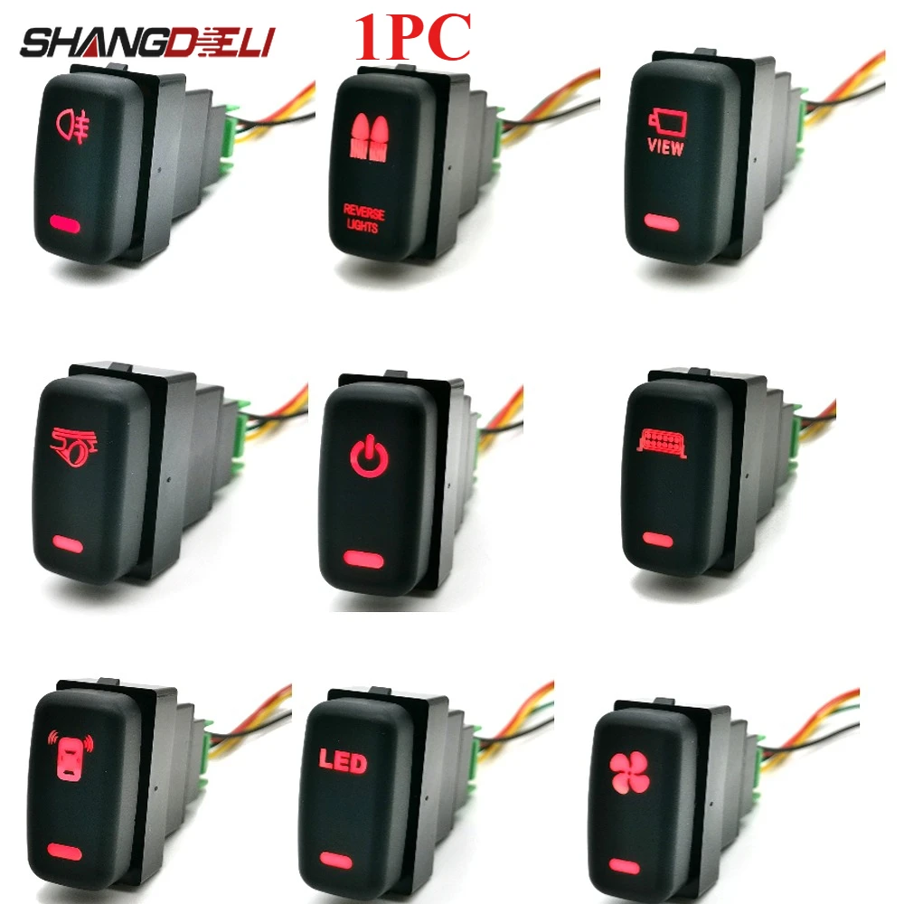 1PC Red LED Light Car DRL Radar Power On Off Fan Switch Button with wire For Mitsubishi Outlander 06-12 Pajero Lancer