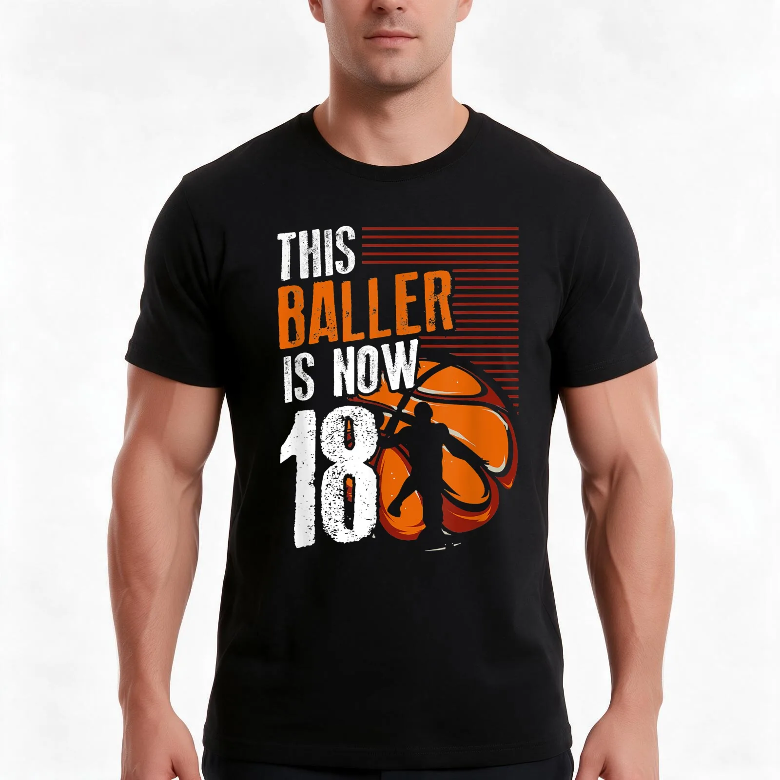This Baller Is Now 18 Basketball 18th Birthday Sports T-Shirt, Summer Casual Cotton Tee, Oversized Streetwear Tops, 100% Cotton