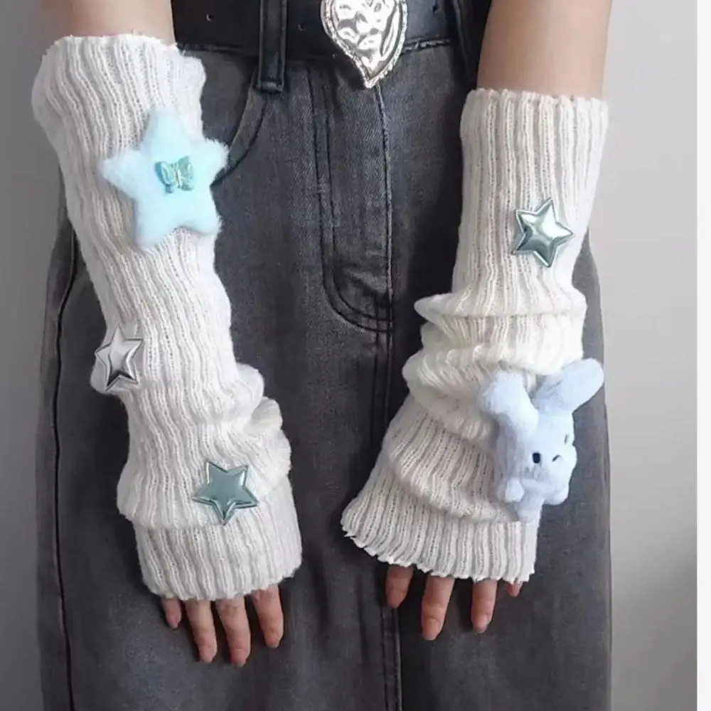 Cute Rabbit Star Arm Warmers Anime Costume Fingerless Oversleeves For Cosplay Party Knit Y2k Gloves Women Y2k Hand Warmer Mitten