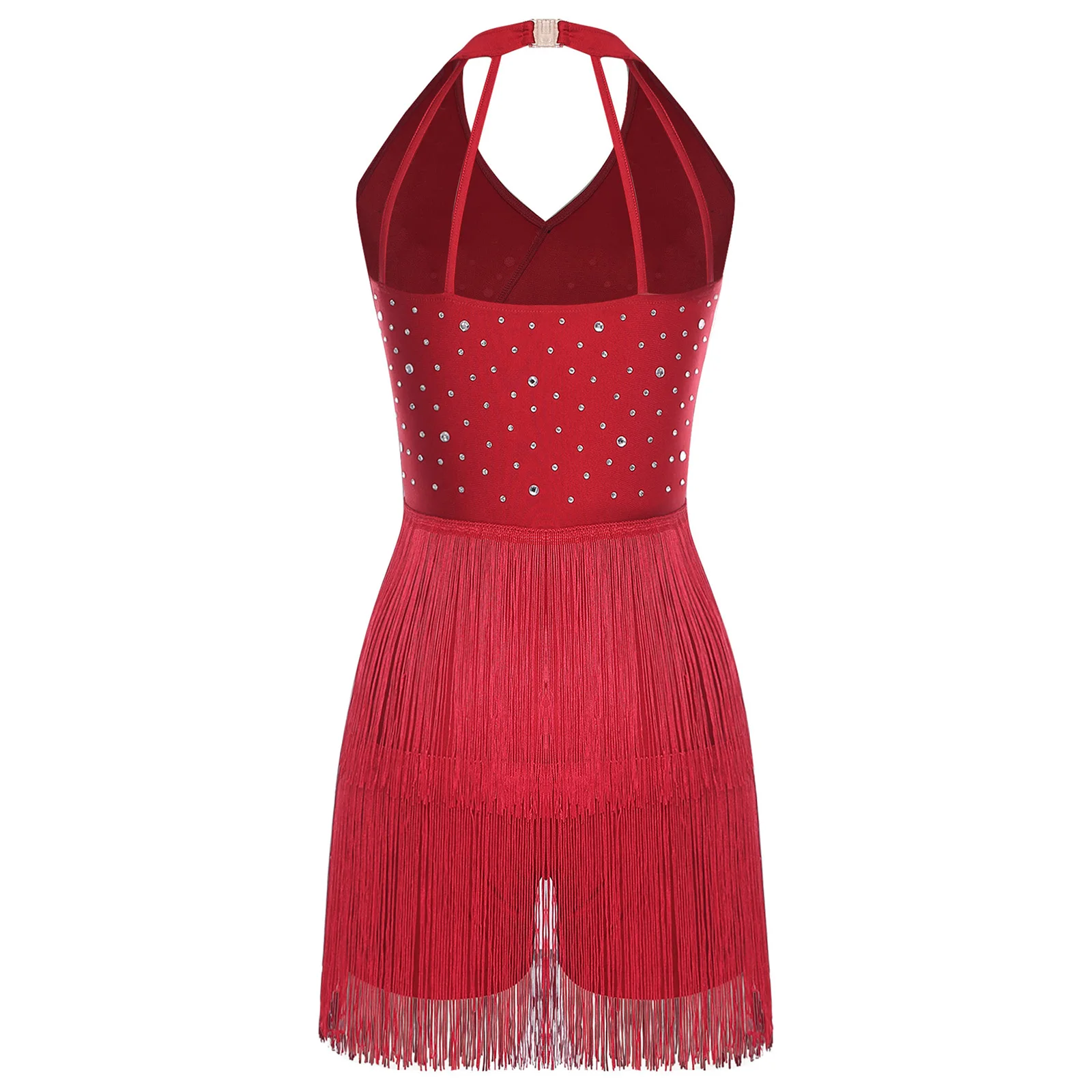 レディース ジャズ ラテン ダンス衣装 ストラップバック ノースリーブ レイヤード タッセル レオタード ドレス タンゴ サルサ チャチャ サンバ ダンス ボディスーツ