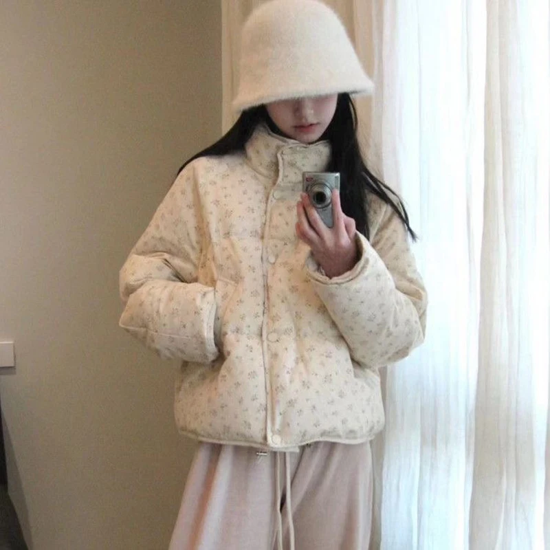 Winter Korea Print Cotton Coats Tops Snow Wear Jackets Elegant Casual Fashion New Chaqueta Loose Women Warm Jaqueta Casaco