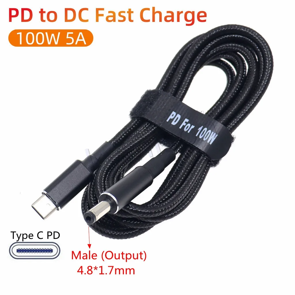 DC4.8 x 1.7mm Power Supply Plug Connector Converter Cable Cord 19V USB Type C PD Charging Cable for HP TPN-Q113 Laptop Adapter