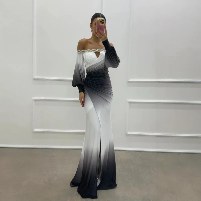 

2025 New European and American Style Party Spaghetti Strap Positioning Slit Dress Casual Loose Wide Hem Dress