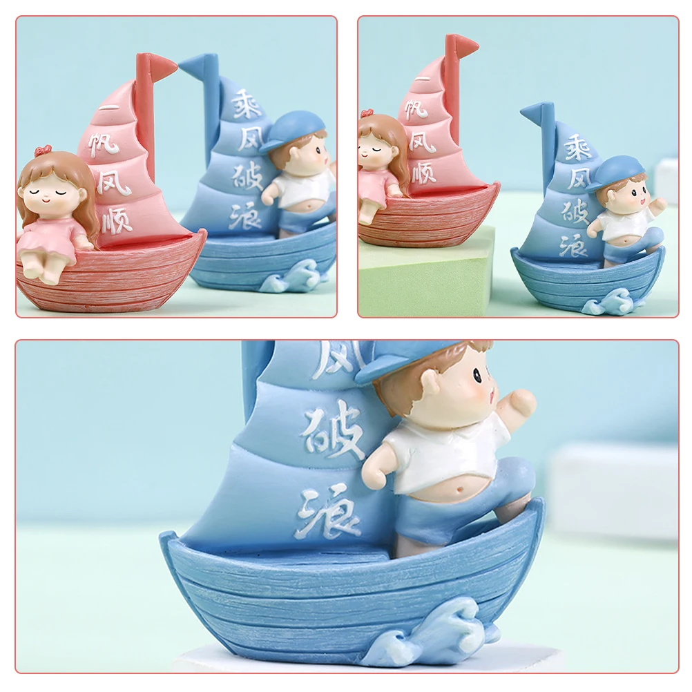 

2pcs Miniature Sailboat Cake Decorations Resin Statue Wedding Party Birthday Toppers Dessert Cupcake Ornaments Favors