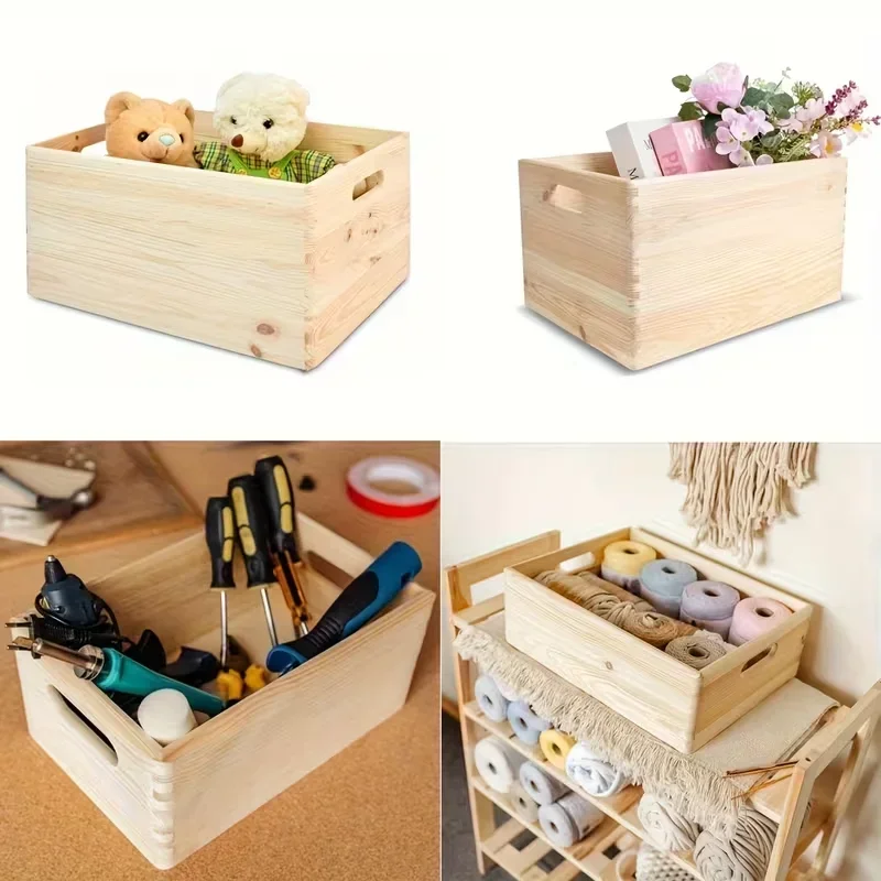 

1 шт. Портативный деревянный ящик для хранения в деревенском стиле, многофункциональный настольный органайзер, контейнер для рукоделия, 30x20x15.4см, декор для дома
