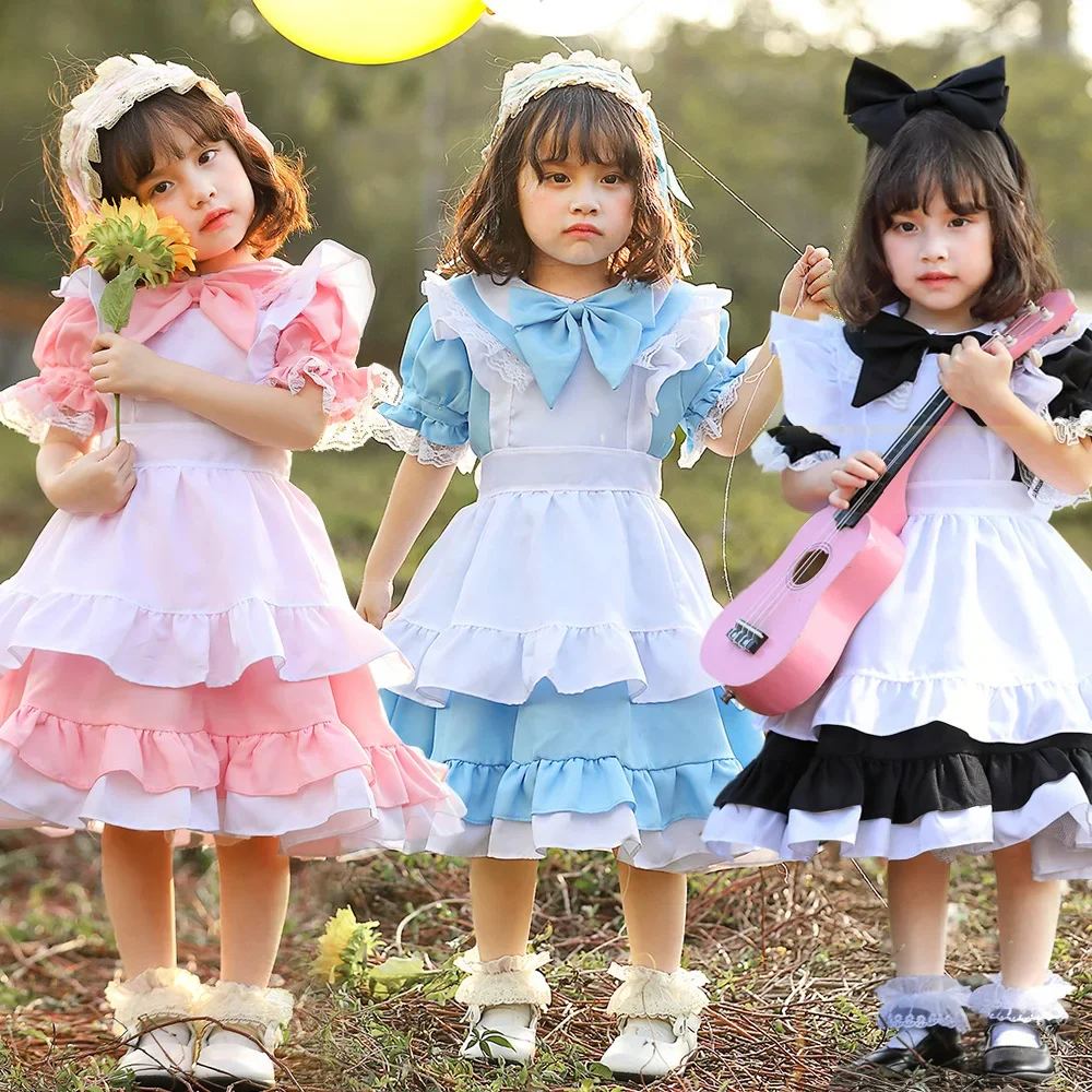 

High Quality Cute Lolita Maid Costume Dress Wonderland Alice Cosplay for Teen Girls Girl Women Halloween Blue