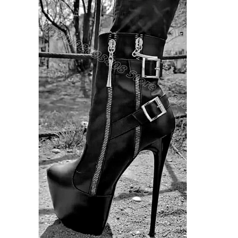 

Black Buckle Decor Platform Boots Round Toe British Style Design Women Spring Party Dress Boots Zapatos Para Mujere