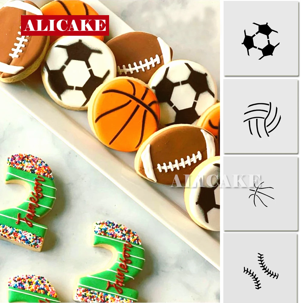 Cookies Stencils Template Football Rugby Basketball Pattern Mold Olive Branch Biscuit Decorating Fondant Tools DIY Drawing Mold