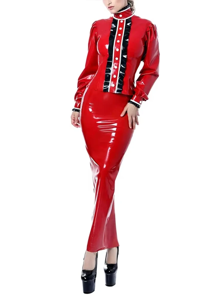 Damen Glänzender Stretch-Kunstleder Sexy Slim Mid-Rock mit Metallbesatz Reißverschluss Schlitz Bürodamen Glänzender PU-Leder Sommer Neuer Rock – Detail 6