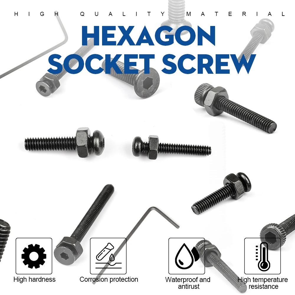 1322pcs/set small Allen bolt screw kit with nut m2 m2.5 carbon steel hex socket round flat cap head screw set