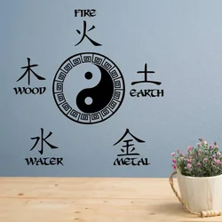 Five Elements with yin yang symbol Wall decal Chinese medicine yin yang Wall Sticker For Home Room Decor Vinyl Art Decals A252