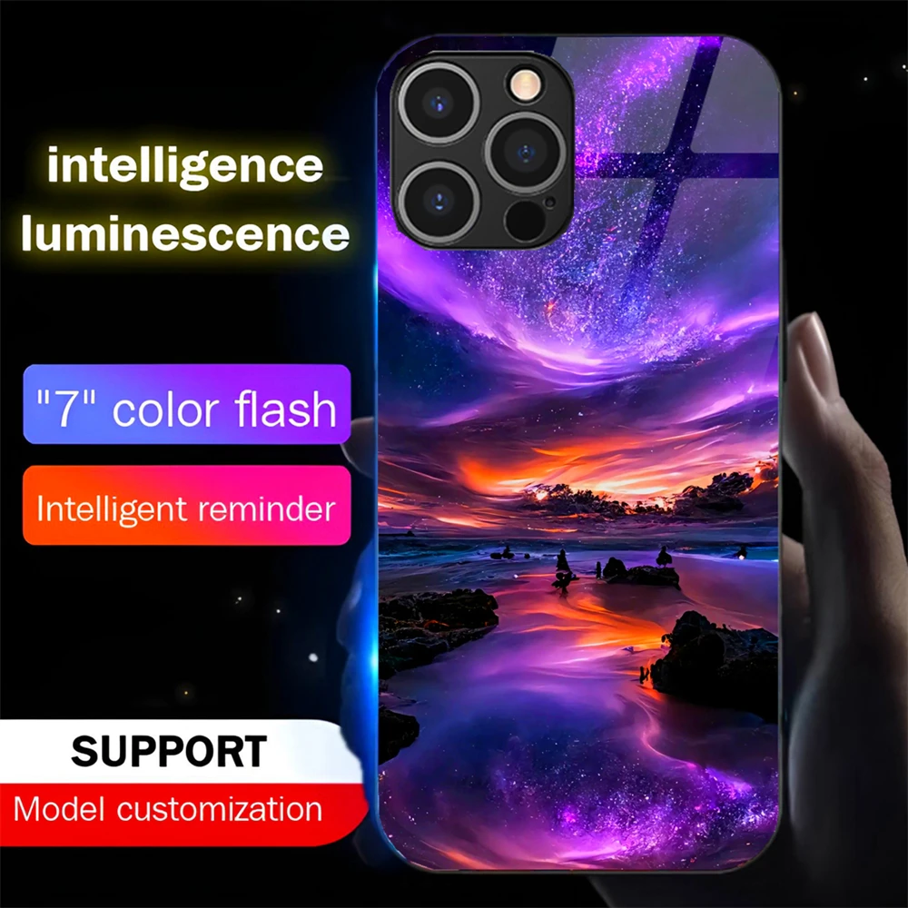 

Brilliant Galaxy Sky Smart LED Light Glow Tempered Glass Phone Case For Samsung S25 S24 S23 S22 S21 S20 FE Note 10 20 Plus Ultra