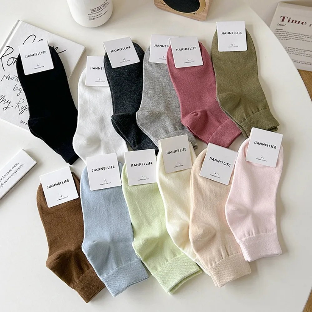 

Soft Cotton Women's Socks Short Tube Solid Color Short Socks Sweat Absorption Breathable Cotton Socks Summer