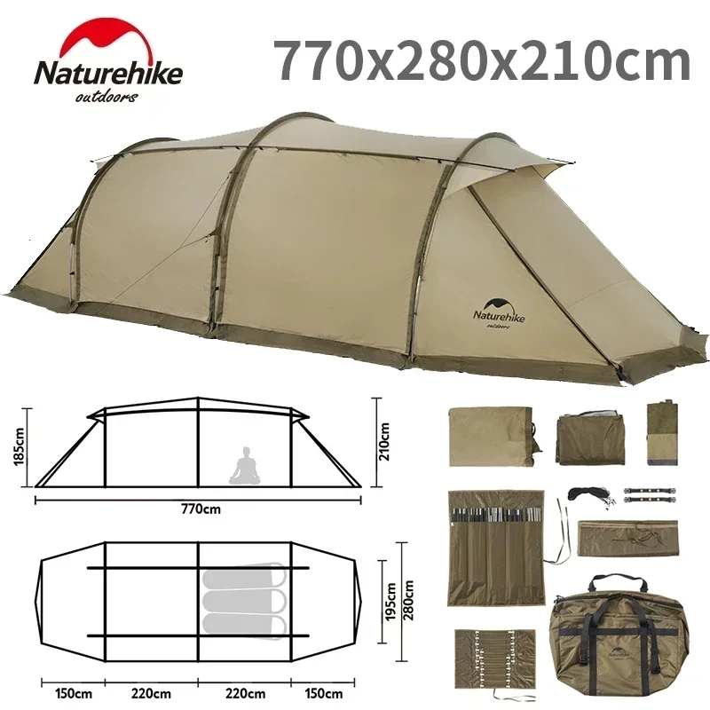 

Naturehike Aries Alpha Tunnel Tent Waterproof PU2000 Camping Outdoor Travel Large Space Tent for 4-8 People 4 Season Tent 19.3kg