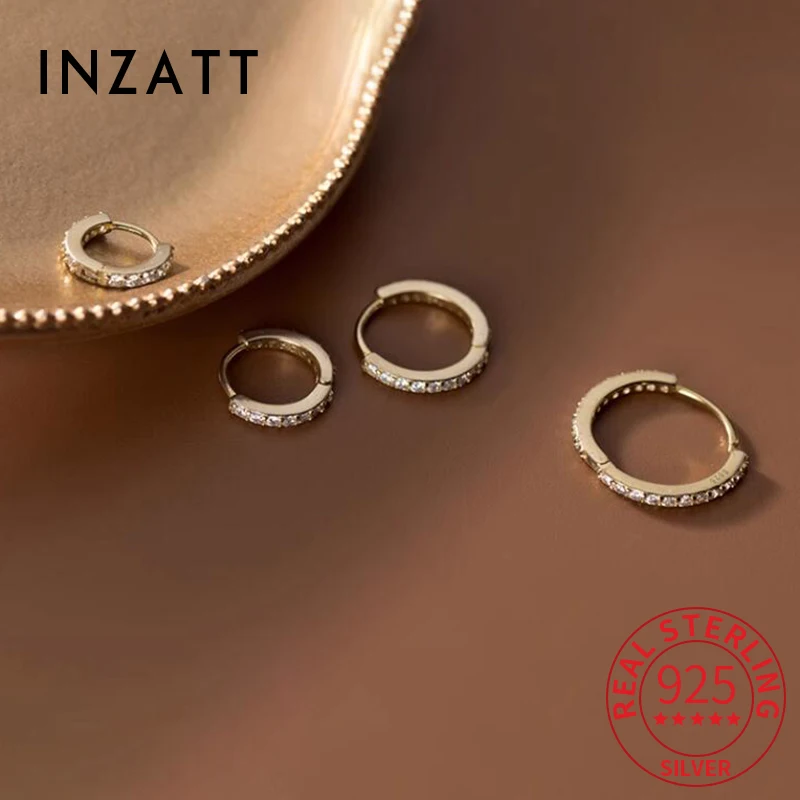 INZATT Real 925 Sterling Silver 10/12/14/16MM Zircon Round 18K Gold Hoop Earrings For Women Classic 2024 Trendy Fine Jewelry