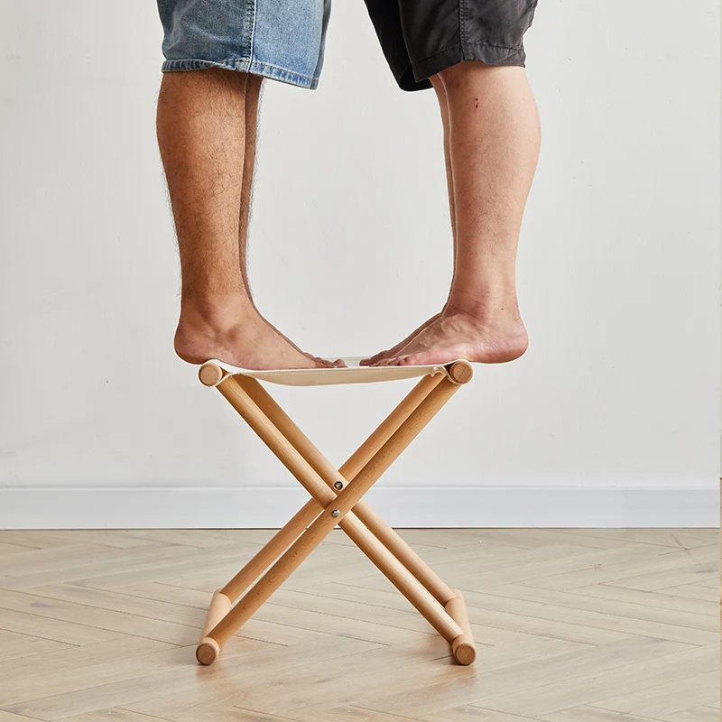 원목 야외 접이식 의자 휴대용 캠핑 의자 부드러운 패딩 시트 낚시 가정용 소형 접이식 벤치