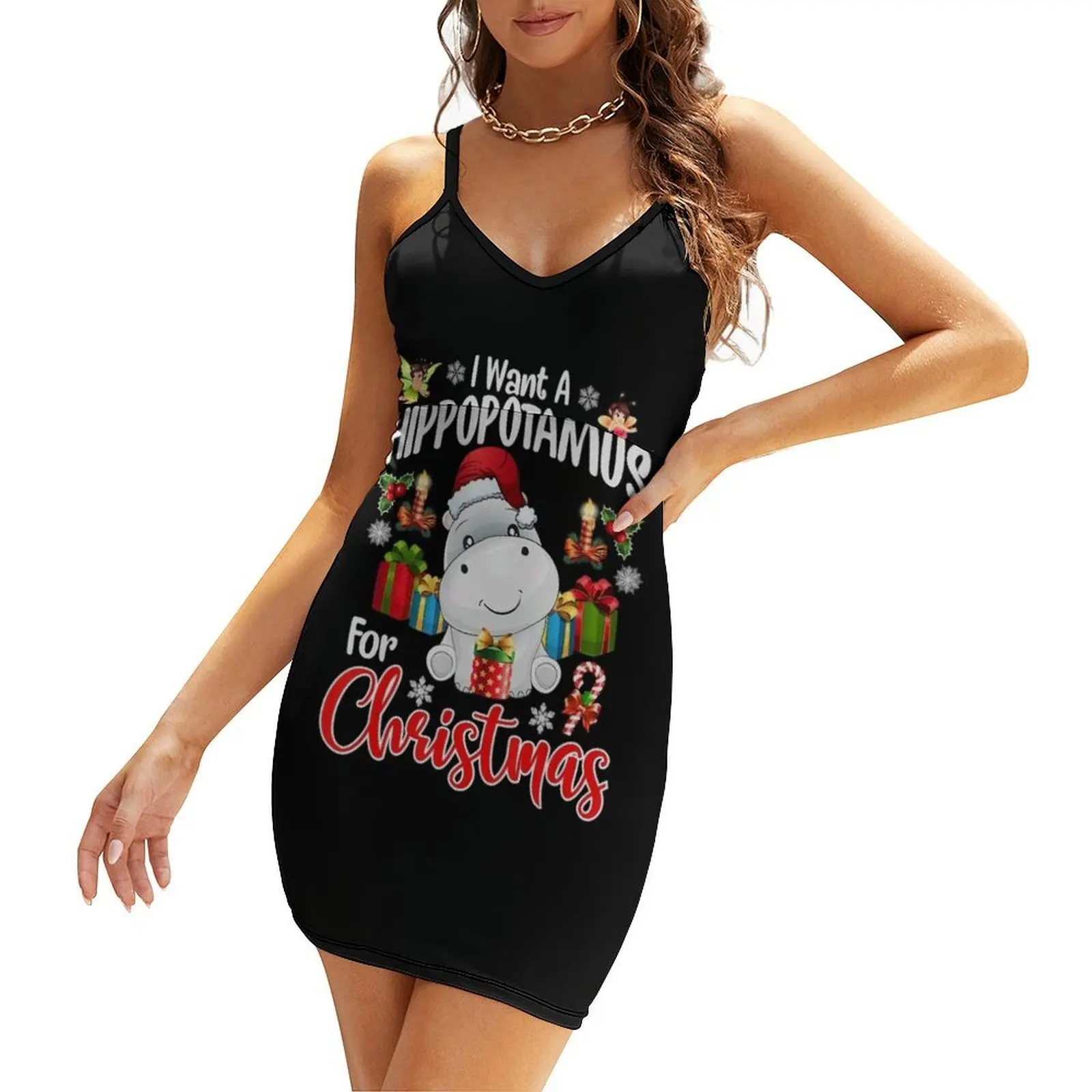 

I Want A Hippopotamus For Christmas Xmas Hippo For Kid Girls T-Shirt Sling Dress sexy dress Woman clothing